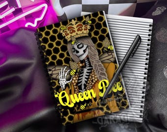 Queen Bee of the Dead Gothic Notebook – Skeleton Bee Spiral Journal, Lined Pages