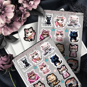 Arkusze naklejek Angry/Grumpy Cartoon Cats do kolekcjonowania i scrapbookingu - wysokiej jakości, żywe wzory, idealne prezenty przyjazne dla budżetu