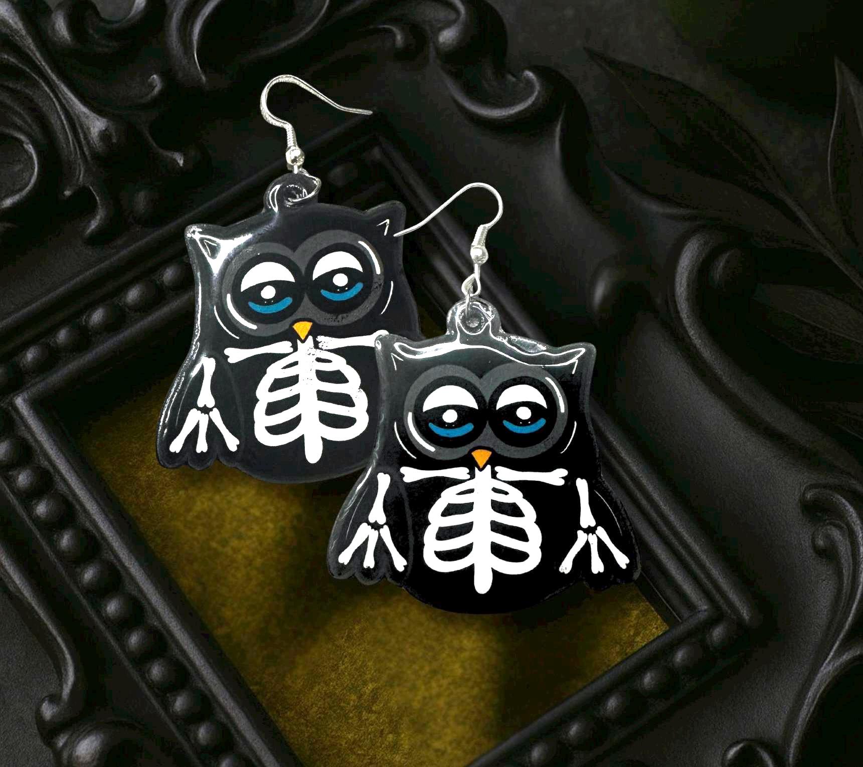 Skeleton Owl Dangle Earrings – Gothic Handmade Jewelry