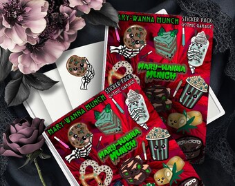 Hoja de pegatinas de marihuana: comestibles kawaii con un toque gótico