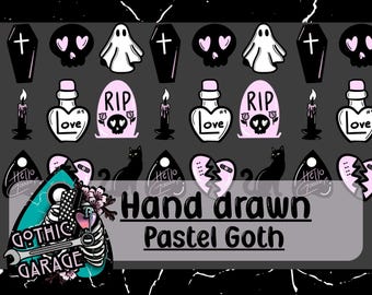 Pastel Goth Clipart – Creepy Graphics, Kawaii Horror (PNG, PSD, PDF)