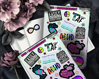 ADHD & Neurodivergent Funny Sticker Sheet – Sarcastic Vinyl Stickers for Journaling, Scrapbooking, and Gifts