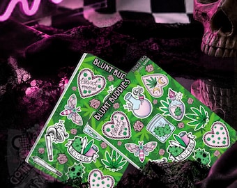 Gothic Marijuana Sticker Sheet – Blunt Buddies, Weed-Themed Gothic Stickers, Holographic or Glossy Finish