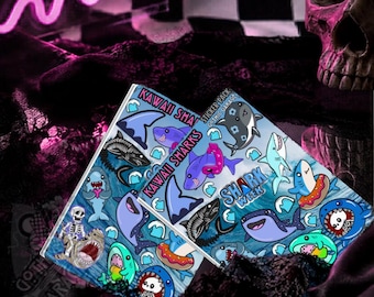 Gothic Kawaii Shark Sticker Sheet: Holographic or Glossy Vinyl