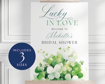 Lucky In Love Bridal Shower Sign, INSTANT DOWNLOAD, Bridal Shower Poster, Irish Bridal Shower Banner, Canva Template, Shamrock Clover- EP001