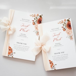 Burnt Orange Wedding Programs, INSTANT DOWNLOAD, Ceremony Program Catholic Church Rust, Fall Wedding Template, Terracotta Florals - EP009