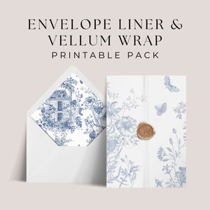 5x7 Umschlag Liner Vorlage, SOFORTIGER DOWNLOAD, DIY Pergamenteinladung Overlay, Euro und Quadrat Klappe, French Blue Toile - EP010