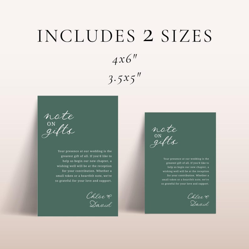 Gift Note Insert A Note on Gifts Card Template, INSTANT DOWNLOAD, Modern Sage Green ...
