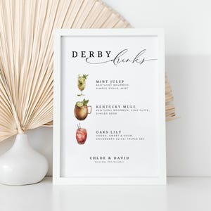 Mint Julep Signature Drink Zeichen Derby, SOFORTIGER DOWNLOAD, Kentucky Derby bearbeitbares Partymenü, Kentucky Mule, Oaks Lily Cocktails - EP100