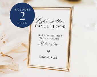Light Up The Dance Floor Sign Download, INSTANT DOWNLOAD, Wedding Glow Stick Sign, Canva Template, Wedding Decor, Modern Minimalist - EP001