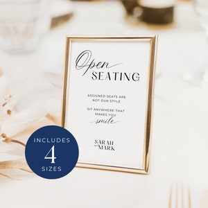 Open Seating Sign Template, INSTANT DOWNLOAD, Custom Wedding Reception Decor, Sit Anywhere Sign, Simple Modern, Minimalist Wedding - EP001