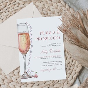 Pearls And Prosecco Bridal Shower, INSTANT DOWNLOAD Bride To Be Invitation Template, Champagne Wedding Shower, Modern Minimalistic - EP001