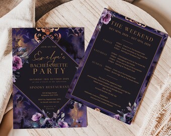 Halloween Bachelorette Itinerary, INSTANT DOWNLOAD, Spooky Bachelorette Invite, Drink Up Witches, Gothic Bachelorette Invitations - EP014