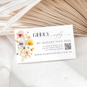 Wedding Rsvp Card Qr Code, INSTANT DOWNLOAD, Kindly Reply Insert, Wedding Website Card, Elegant Calligraphy Response, Wildflowers - EP016