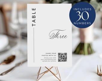 Tafelnummerborden met QR-code, INSTANT DOWNLOAD, Receptietafelnummerbord, canvassjabloon, Share The Love, minimalistische bruiloft - EP001