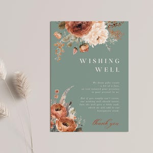 Wunsch gut Hochzeit einladen Einsatz, INSTANT DOWNLOAD, Willkommen Tasche Einsatz, Wunsch gut Karte, Canva Vorlage, Gebrannte Orange Floral - EP009