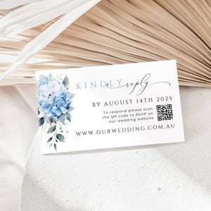 Hochzeit Rsvp Karte, Qr Code, SOFORTIGER DOWNLOAD, Freundliche Antwort, Hochzeitswebsite, Elegante Kalligraphie, Blaue Hortensie - EP015