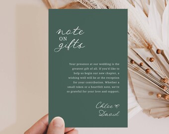 A Note On Gifts Card Template, INSTANT DOWNLOAD, Modern Sage Green Wedding Invitation Insert, Monetary Gift Request, Wishing Well - EP101