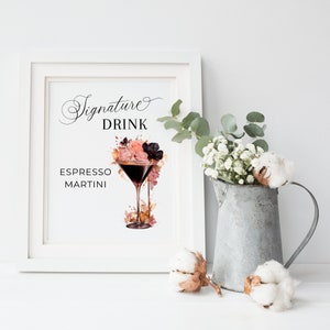 Signature Drinks Sign Espresso Martini, INSTANT DOWNLOAD, Bar Reception Sign, Wedding Bar Decor, Canva Template, Modern Minimalist - EP001