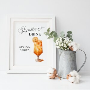 Aperol Spritz Signature Drink Zeichen, INSTANT DOWNLOAD, Bar Empfang Zeichen, Hochzeit Bar Decor, Canva Template, Modern Minimalist - EP001