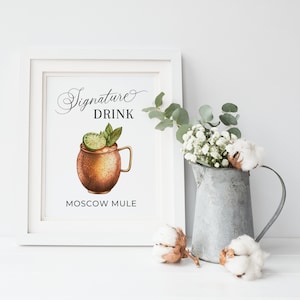 Signature Drink Sign Moscow Mule, INSTANT DOWNLOAD, Bar Reception Sign, Wedding Bar Decor, Canva Template, Modern Minimalist - EP001