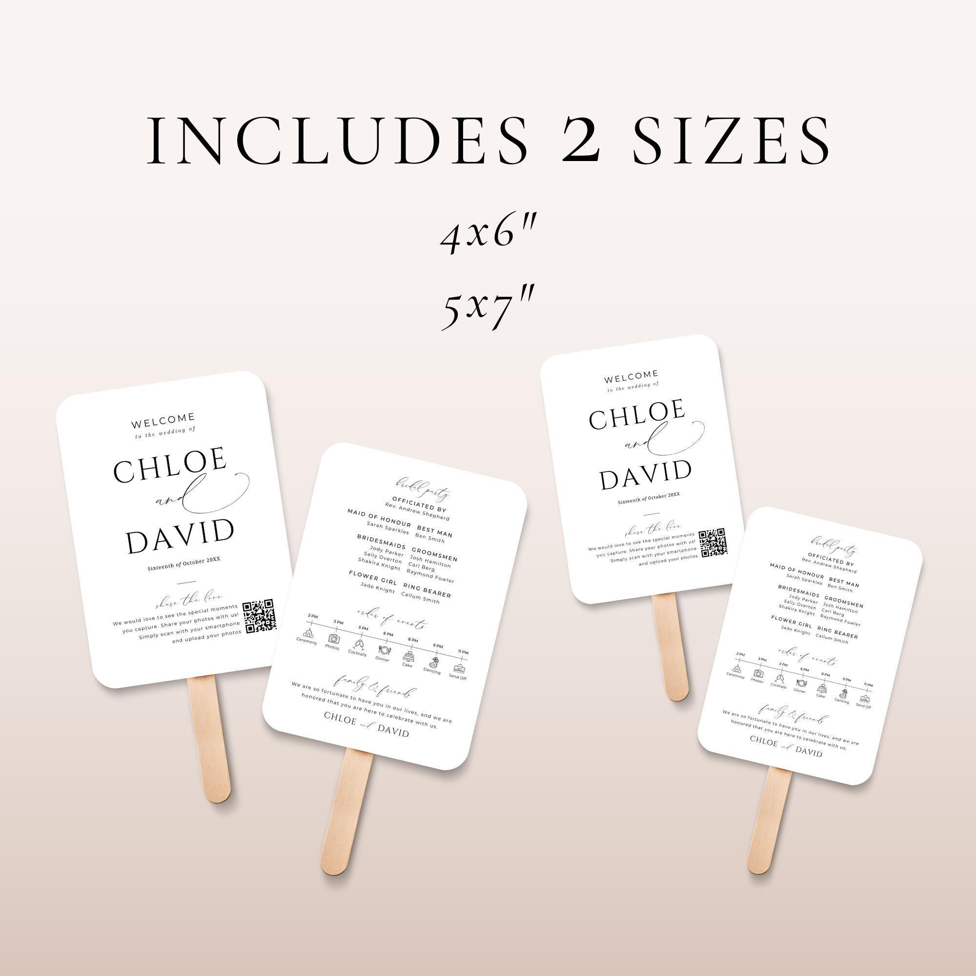 Modern Wedding Program Fans, INSTANT DOWNLOAD, Share the Love Qr Code ...