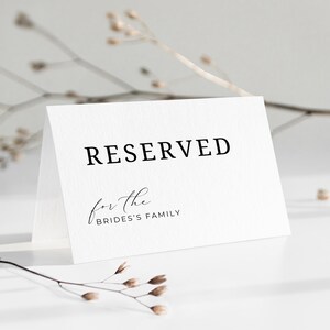 Table Top Reserved Sign, Customizable Printed Reserved Table Signs, Folded Wedding Card, Reserved For Family, INSTANT DOWNLOAD - EP100