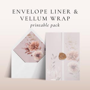 Perkamentpapier wrap, 5 x 7 envelop voeringsjabloon, INSTANT DOWNLOAD, DIY perkamentuitnodiging overlay, euro en vierkante flap, boho stoffige roze bloemen - EP021