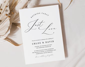 Nothing Fancy Just Love Wedding Invitation Templates, INSTANT DOWNLOAD, Minimal Wedding Invite Printable, Canva Template, Minimalist - EP100