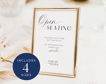 Open Seating Sign Template, INSTANT DOWNLOAD, Custom Wedding Reception Decor, Sit Anywhere Sign, Simple Modern, Minimalist Wedding - EP001