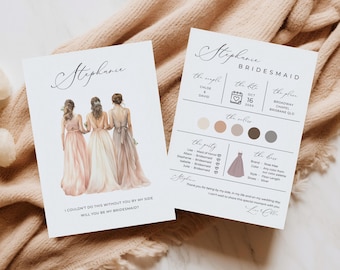 Will You Be My Bridesmaid Card, INSTANT DOWNLOAD, Bridesmaid Proposal Card Template Canva, Bridal Party Info Card, Minimalist Modern - EP100