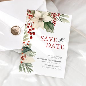 Kerst bewaar deze datum, INSTANT DOWNLOAD, vakantie bruiloft bewaar deze datum, canvas bewerkbare DIY sjabloon 5 x 7, Holly Winter Florals - EP002