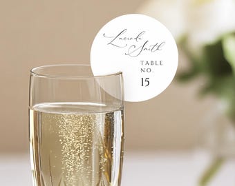 Champagne Flute Place Card, INSTANT DOWNLOAD, Wine Glass Name Tag, Wedding Favor Circle Seating Cards, Minimalist Wedding Name Cards - EP100