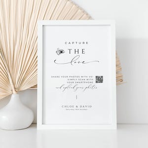 Capture The Love Signage, INSTANT DOWNLOAD, Share The Love Hashtag Sign, Wedding Qr Code Sign, Canva Downloadable, Modern Minimalist - EP100