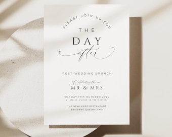 Day After Wedding Brunch Einladung, INSTANT DOWNLOAD, The Morning After, Post Wedding Modern Invite, Canva Template, Minimalist - EP100