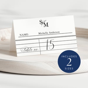 Catálogo de biblioteca de cartões de lugar de casamento personalizados, DOWNLOAD INSTANTÂNEO, cartão de lugar com modelo de opção de refeição, cartão de lugar de biblioteca moderno - EP001