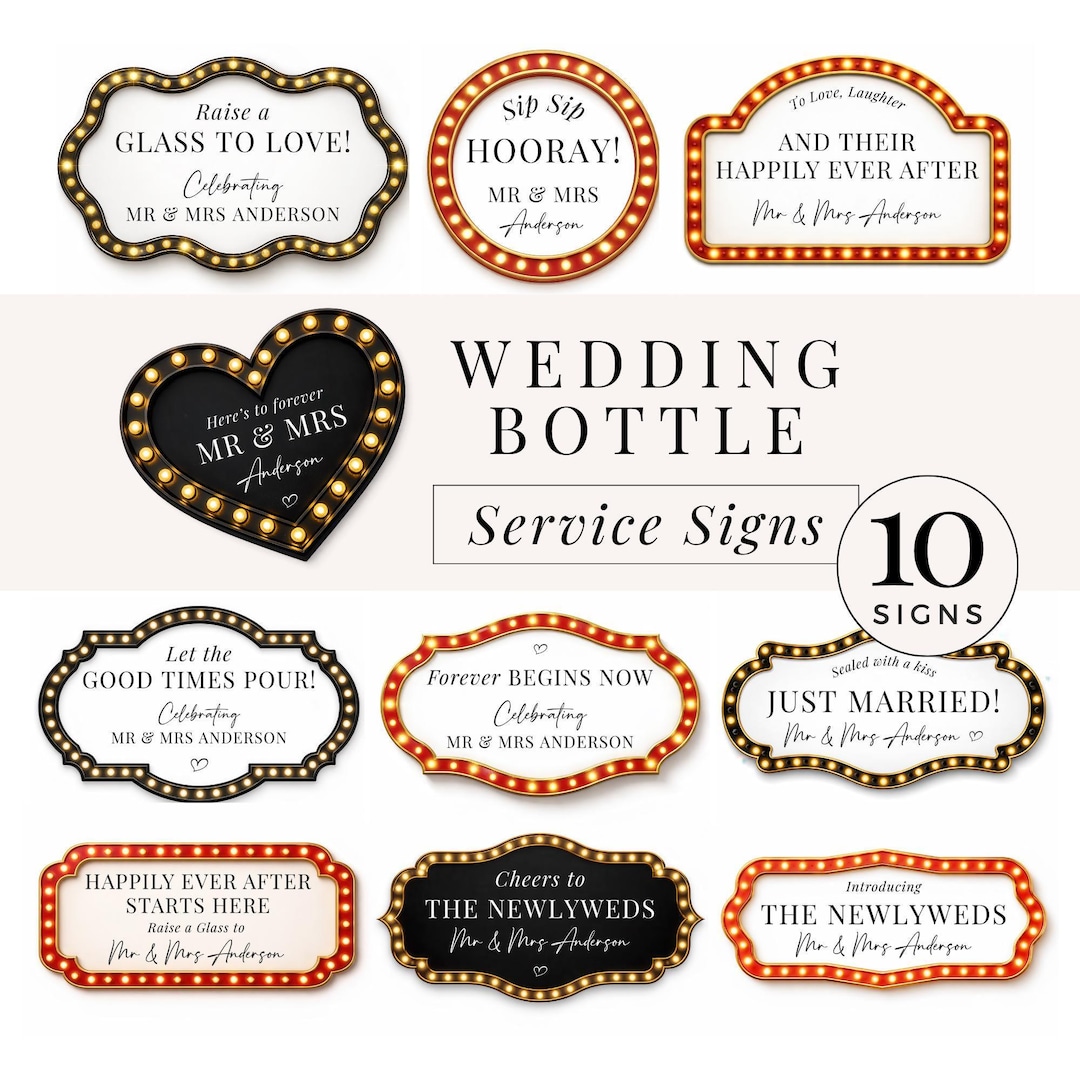 Sign Botle Bottle Service Sign Template Canva, Marquee Reception Signs Editable ...