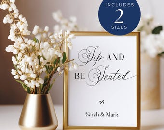 Sip And Be Seated Sign, INSTANT DOWNLOAD, Take A Drink Seating Sign, Canva Template, Take Your Seat, Find Your Seat, Modern Minimal - EP001