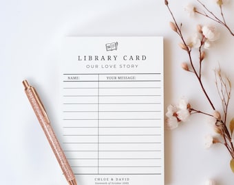 Library Themed Wedding Guestbook Cards, Guest Book Alternative Canva Template, Guest Message, Library Card Notes, INSTANT DOWNLOAD - EP100
