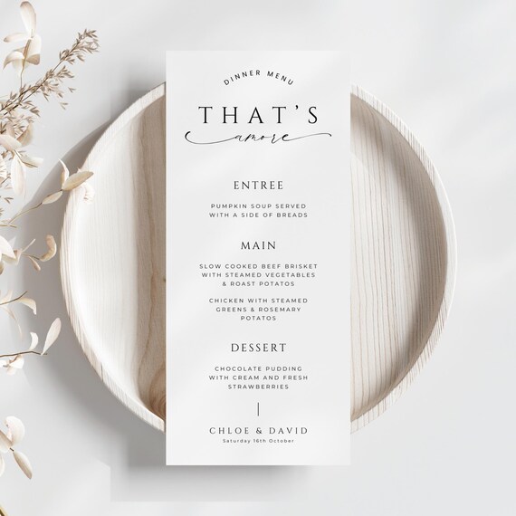 Italian Rehearsal Dinner Menu, INSTANT DOWNLOAD, Thats Amore Rehearsal Dinner, The Night Before, Canva Template, Modern Minimalist - EP100