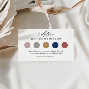 Color Palette Detail Card, INSTANT DOWNLOAD, Wedding Attire Card Template, Dress Code Details, Canva Template, Color Card, Minimalist- EP001