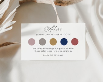Color Palette Detail Card, INSTANT DOWNLOAD, Wedding Attire Card Template, Dress Code Details, Canva Template, Color Card, Minimalist- EP001