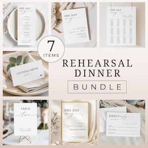 One Day Away Rehearsal Dinner Bundle, Let's Celebrate Welcome Sign, Place Cards, The Night Before, Minimalist, INSTANT DOWNLOAD - EP100