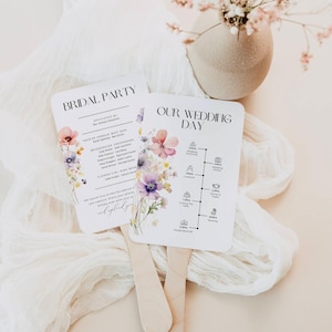 Wildflower Wedding Program Fan, INSTANT DOWNLOAD, Share The Love Qr Code, Ceremony Timeline, Order Of Events, Watercolor Florals - EP016