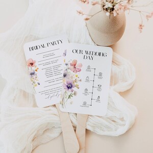 Wildflower Wedding Program Fan, INSTANT DOWNLOAD, Share The Love Qr Code, Ceremony Timeline, Order Of Events, Watercolor Florals - EP016