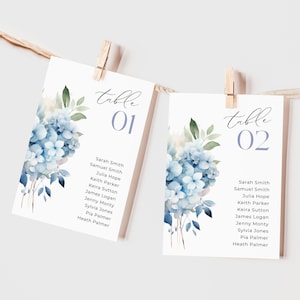 Seating Chart Cards Dusty Blue, INSTANT DOWNLOAD, Mirror Seating Chart Cards 4x6 5x7, Intimate Light Blue Florals, Hydrangea Floral - EP015