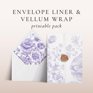 Vellum Wrap, 5x7 Envelope Liner Template, INSTANT DOWNLOAD, DIY Vellum Invite Overlay, Euro And Square Flap, Lavender French Toile - EP018