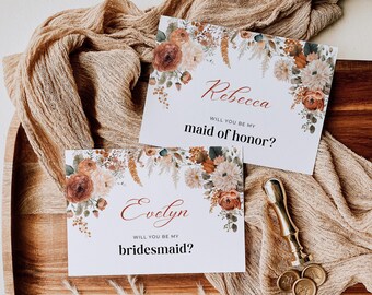 Will You Be My Bridesmaid Burnt Orange, INSTANT DOWNLOAD, Maid Of Honor Card, Bridesmaid Proposal Small Card, Fall Autumn Wedding - EP009