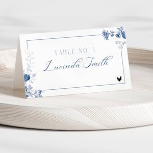 Segnaposto da tavolo blu polvere con scelta pasto, DOWNLOAD IMMEDIATO, toile blu francese, matrimonio invernale, icone di selezione cena, fiori - EP010