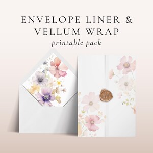 Vellum Wrap, 5x7 Envelope Liner Template, INSTANT DOWNLOAD, DIY Vellum Invitation Overlay, Euro And Square Flap, Wildflower Florals - EP016